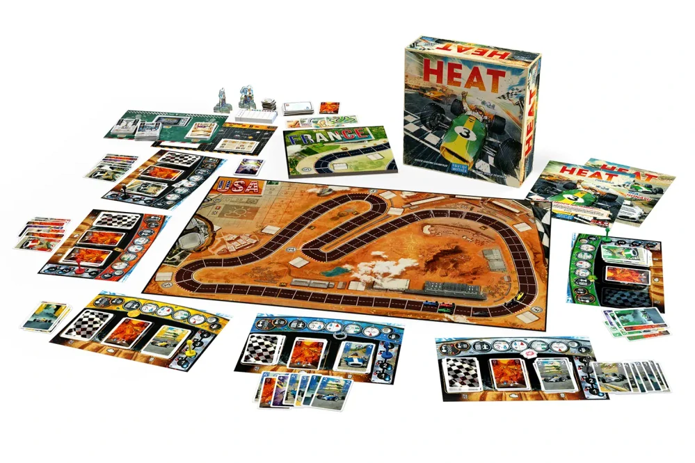 Heat – obsah balení a herní plán závodní deskové hry