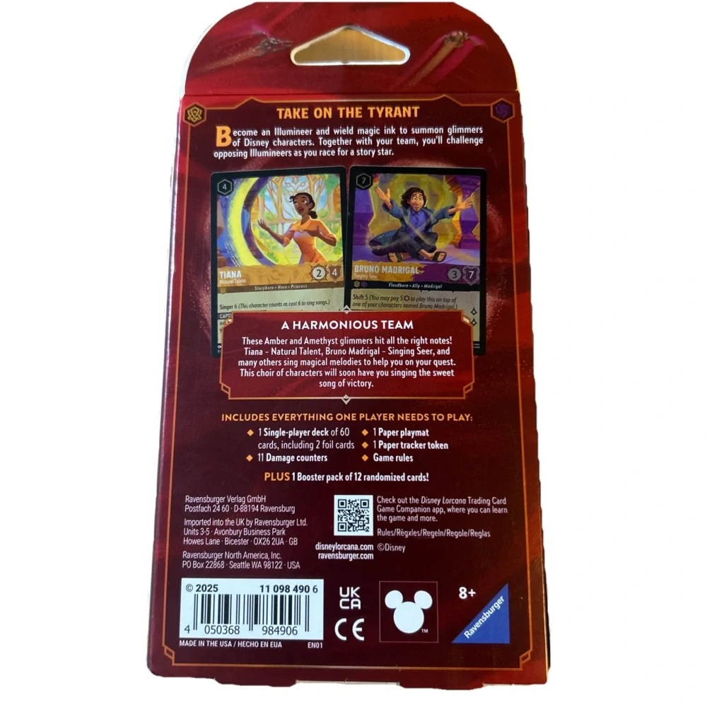 Disney Lorcana Reign of Jafar Starter Deck Amber & Amethyst (EN) – zadní strana balení a obsah sady