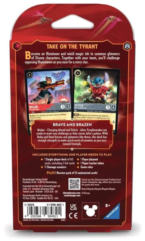 Disney Lorcana Reign of Jafar Starter Deck Ruby & Steel (EN) – zadní strana balení a obsah sady