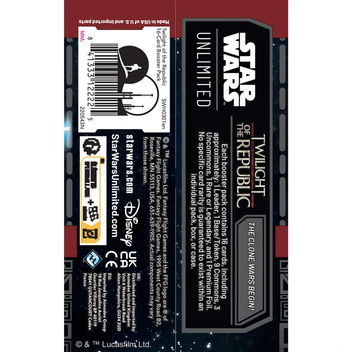 Zadnà strana booster boxu Star Wars: Unlimited – Twilight of the Republic